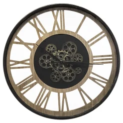 Relógio de parede preto em metal e madeira 57cm