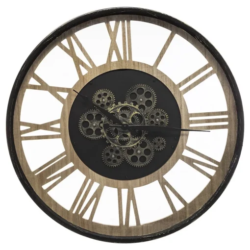 Relógio de parede preto em metal e madeira 57cm