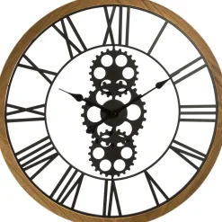 Relógio decorativo de parede em metal e madeira 70cm
