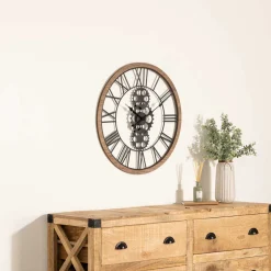 Relógio decorativo de parede em metal e madeira 70cm