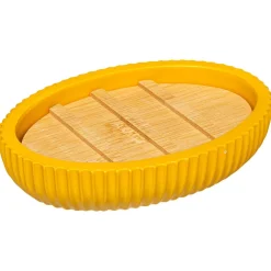 Saboneteira wc NATUREO amarela com base em bambu