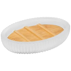 Saboneteira wc NATUREO branco com base em bambu