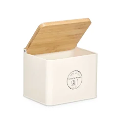 Saleiro creme com tampa de bambu