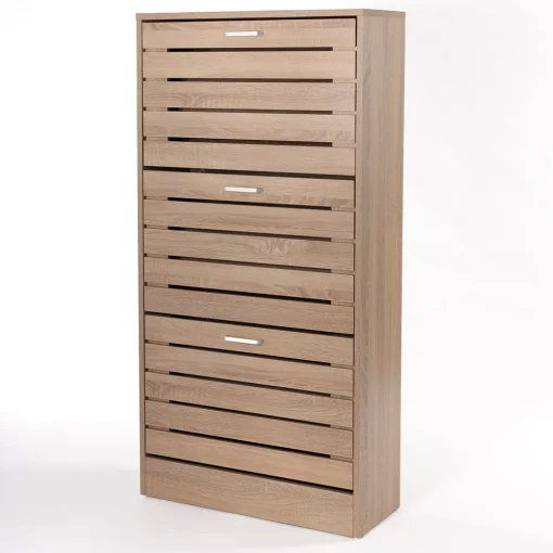 Sapateira ripada natural com 3 gavetas 120cm
