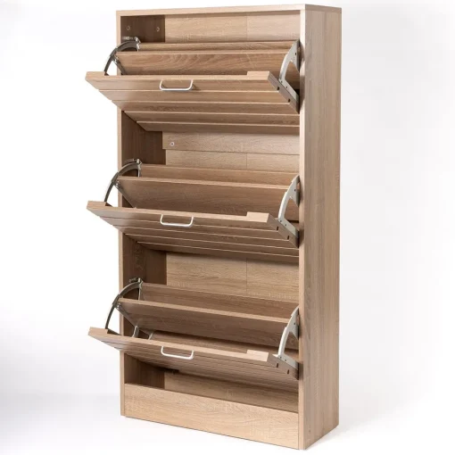 Sapateira ripada natural com 3 gavetas 120cm