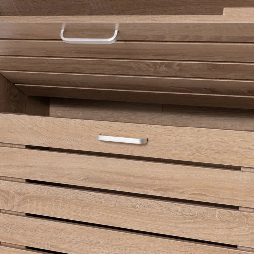 Sapateira ripada natural com 3 gavetas 120cm