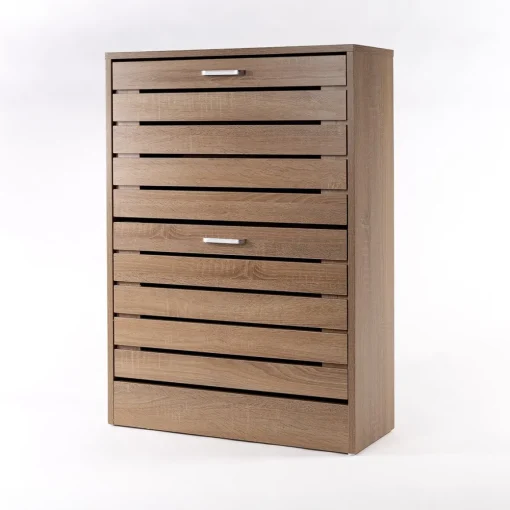 Sapateira ripada natural com 2 gavetas 84cm