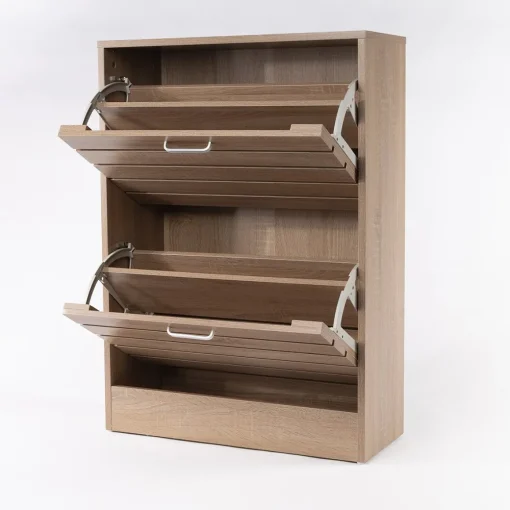 Sapateira ripada natural com 2 gavetas 84cm
