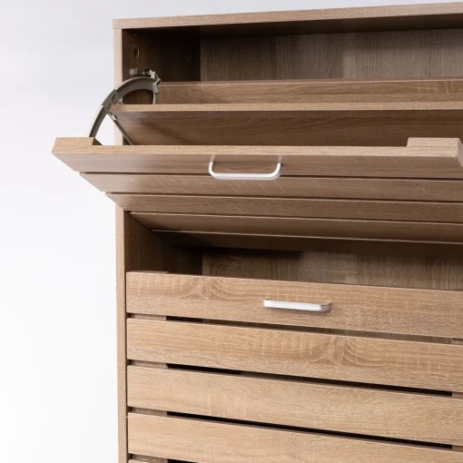 Sapateira ripada natural com 2 gavetas 84cm
