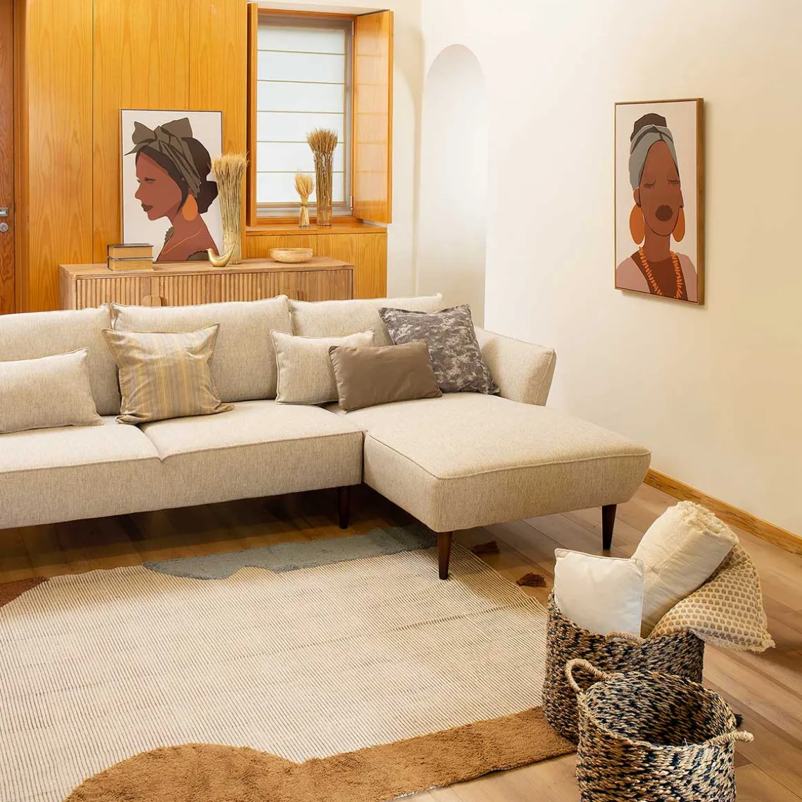 Sofá BRUGES bege com chaise longue