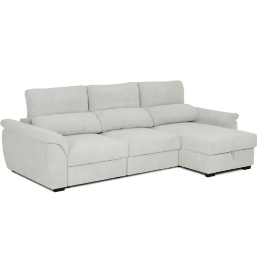 Sofá cama BREMAN cinza com cofre e chaise longue