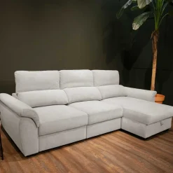Sofá cama BREMAN cinza com cofre e chaise longue