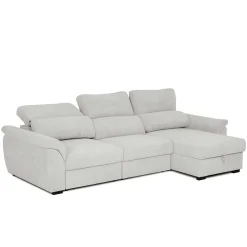 Sofá cama BREMAN cinza com cofre e chaise longue