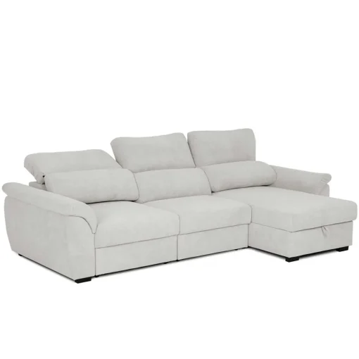 Sofá cama BREMAN cinza com cofre e chaise longue