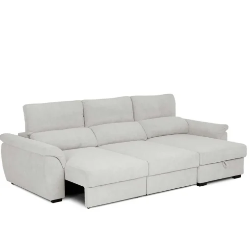 Sofá cama BREMAN cinza com cofre e chaise longue