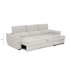 Sofá cama BREMAN cinza com cofre e chaise longue