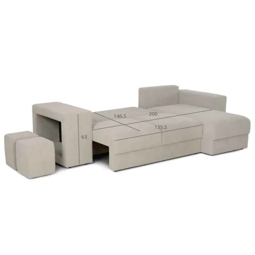 Sofá cama TRENTO taupe com chaise longue