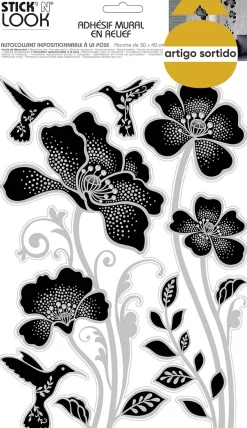 Sticker flor preta com relevo 41x29cm