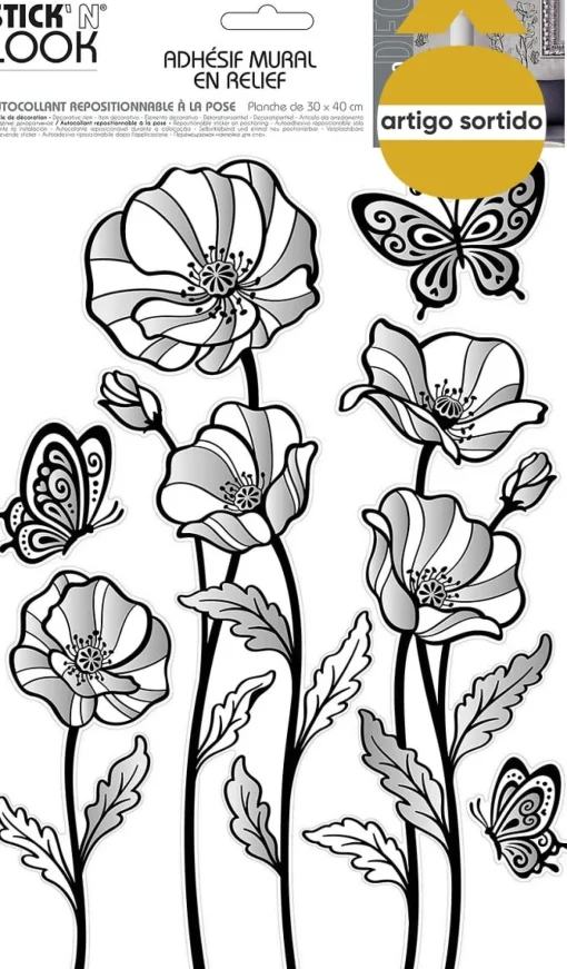 Sticker flor preta com relevo 41x29cm