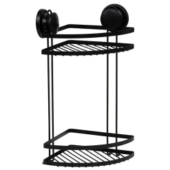 Suporte de canto preto 2 níveis em metal com ventosas