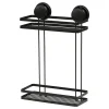 Suporte de duche preto com 2 cestos em metal com ventosas