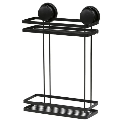 Suporte de duche preto com 2 cestos em metal com ventosas