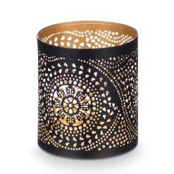 Suporte mandala para vela preto e dourado