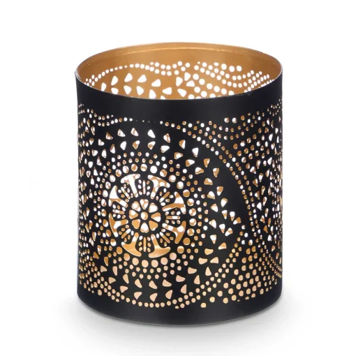 Suporte mandala para vela preto e dourado