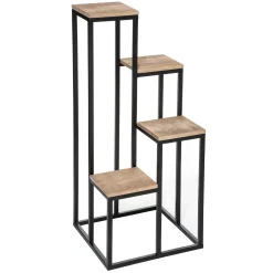 Suporte para 4 plantas preto e bege em metal e madeira