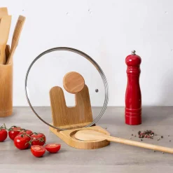 Suporte para colher e tampa de cozinha em bambu