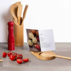 Suporte para colher e tampa de cozinha em bambu