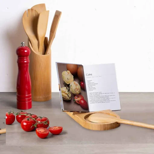 Suporte para colher e tampa de cozinha em bambu