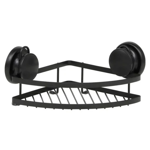Suporte preto de canto em metal com ventosas