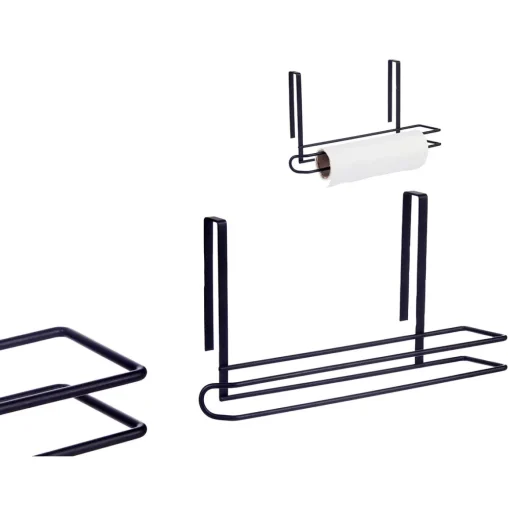 Suporte preto em metal para rolo de cozinha
