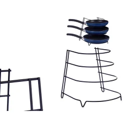 Suporte preto em metal para frigideiras