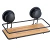 Suporte preto retangular em metal e bambu com ventosas