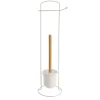 Suporte wc branco com escova e porta rolos em metal e bambu