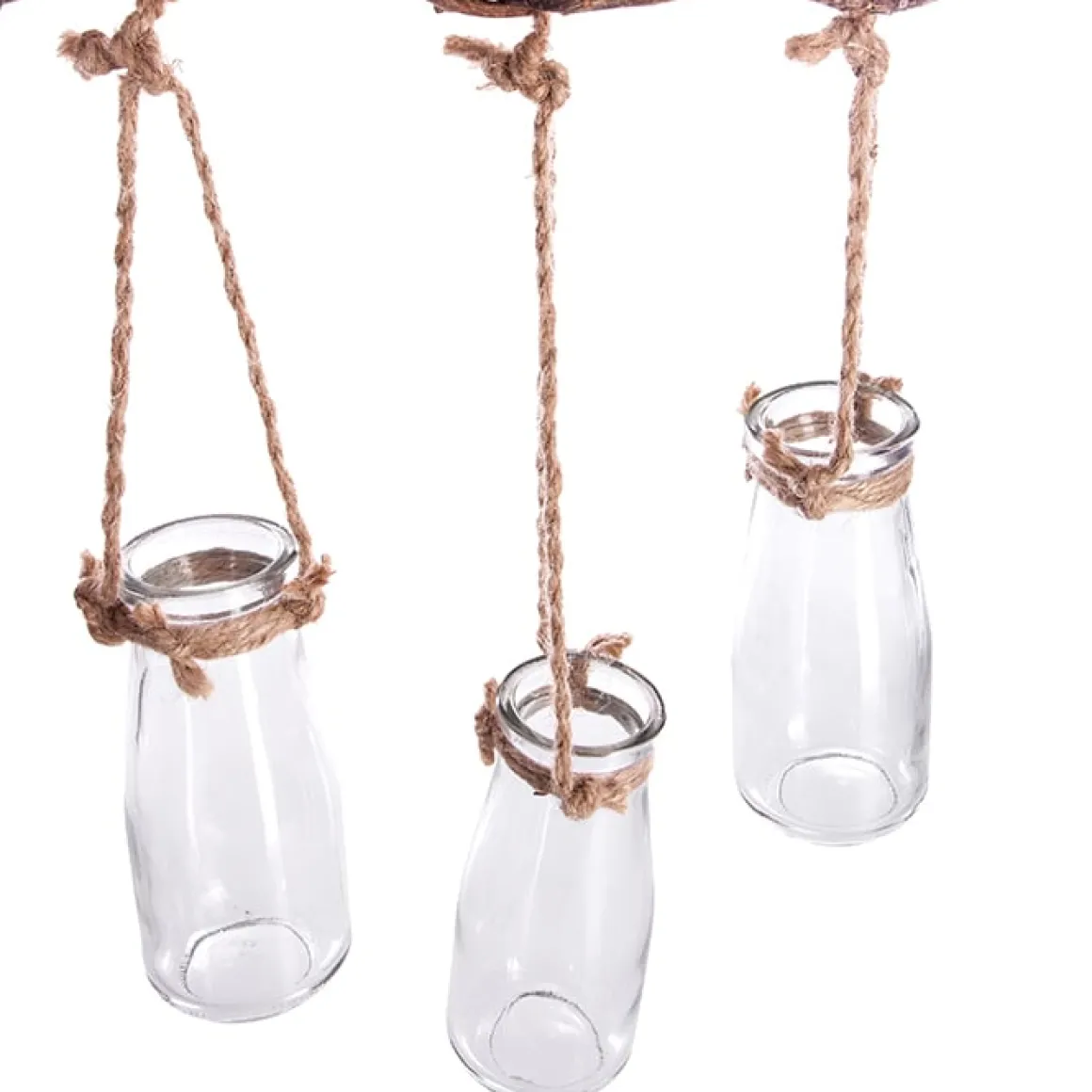 Suspensão de madeira com 5 jarras de vidro