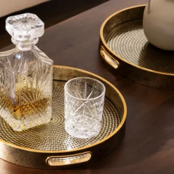 Tabuleiro ELYA dourado em vidro 31cm