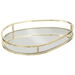 Tabuleiro em metal e vidro dourado LILY
