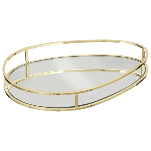 Tabuleiro em metal e vidro dourado LILY