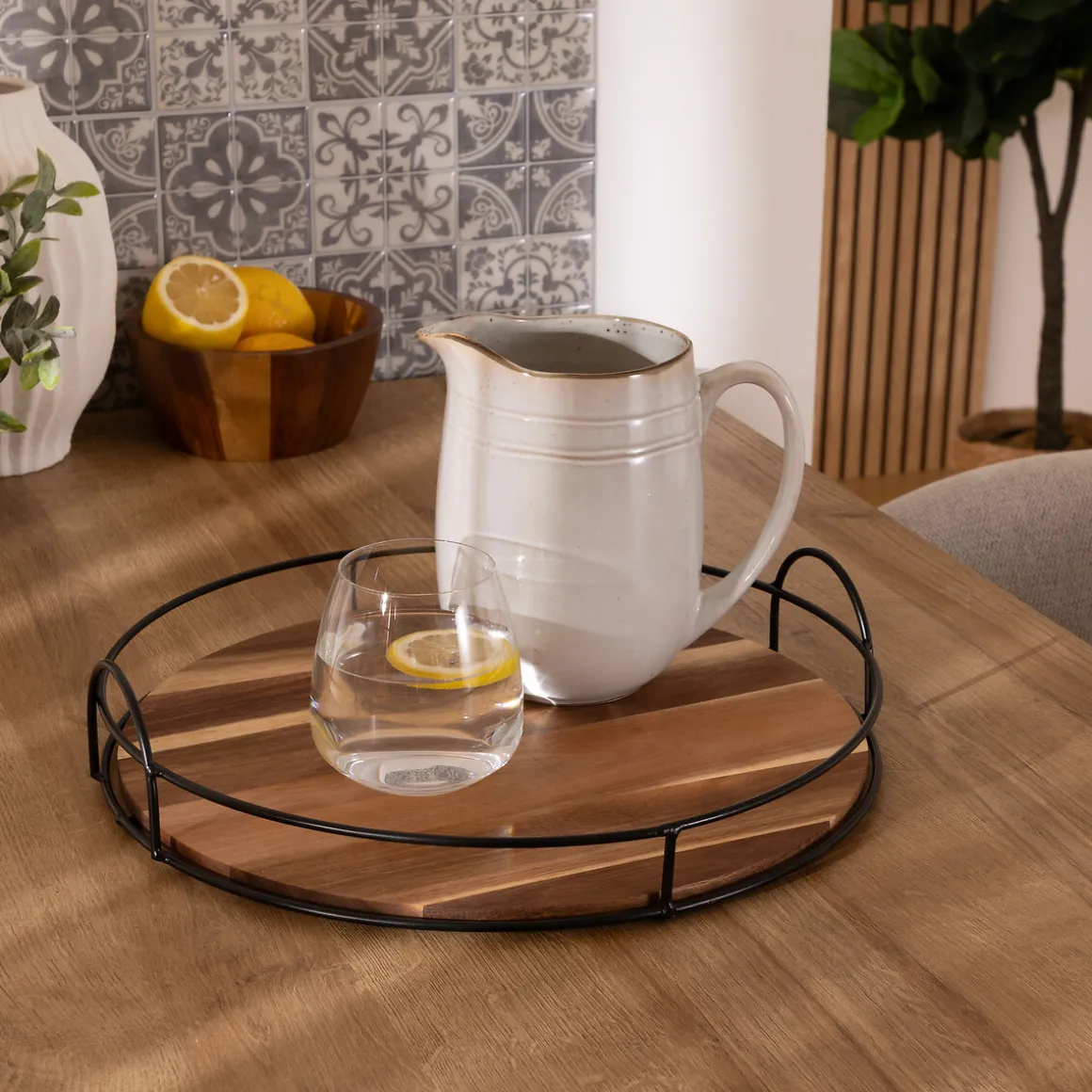 Tabuleiro redondo MINA natural em Bambu 34cm