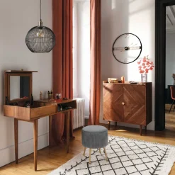 Tamborete SOLARO SLOW TIME cinza veludo