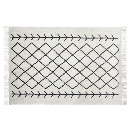 Tapete DELHI preto e branco com franjas 120x170cm