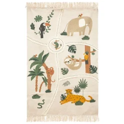 Tapete JUNGLE animais cru com franjas 100x150cm
