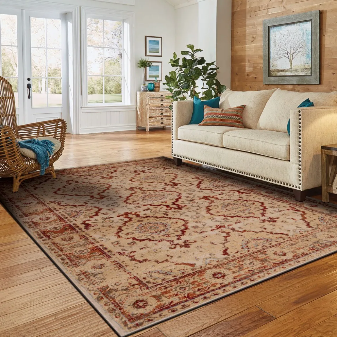 Tapete LENE bege e vermelho 80x150cm