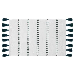 Tapete wc SOLAR azul petróleo com pompons 50x75cm