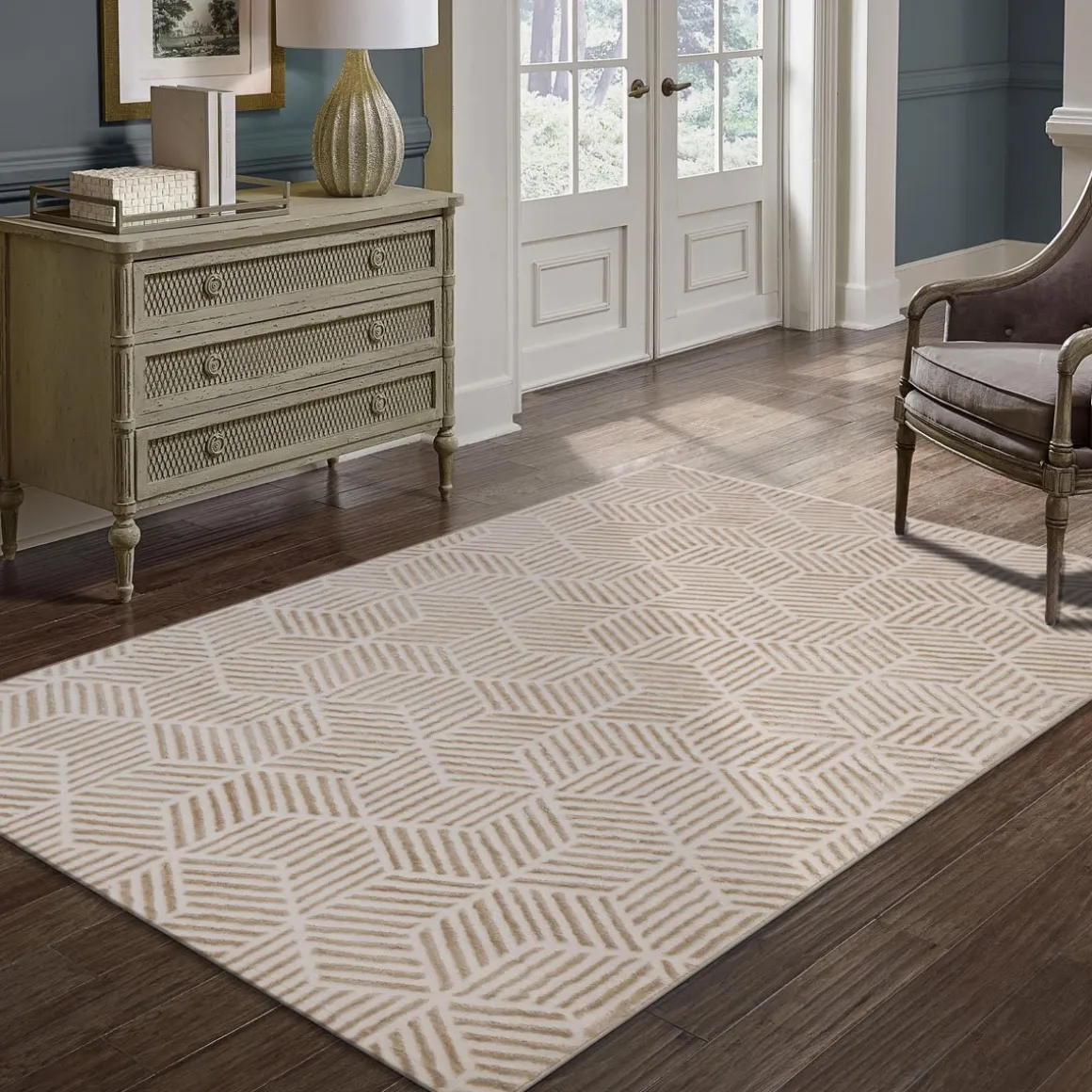 Tapete ZAHA geométrico bege 133x190cm