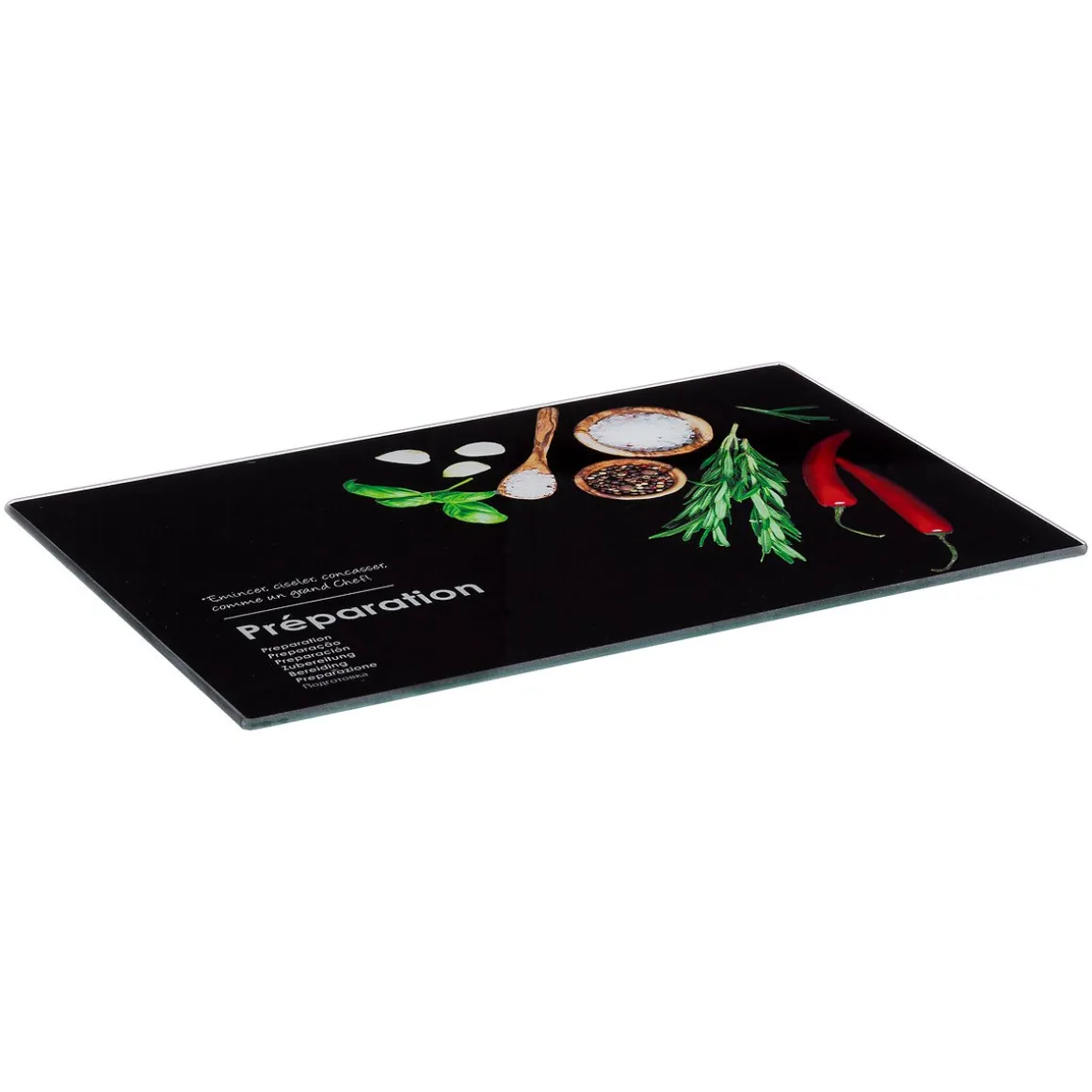 Tábua de cozinha preta decorada em vidro temperado 20x30cm