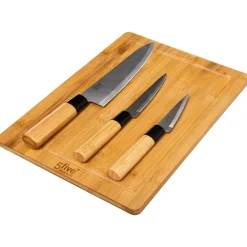 Tábua em bambu com 3 facas